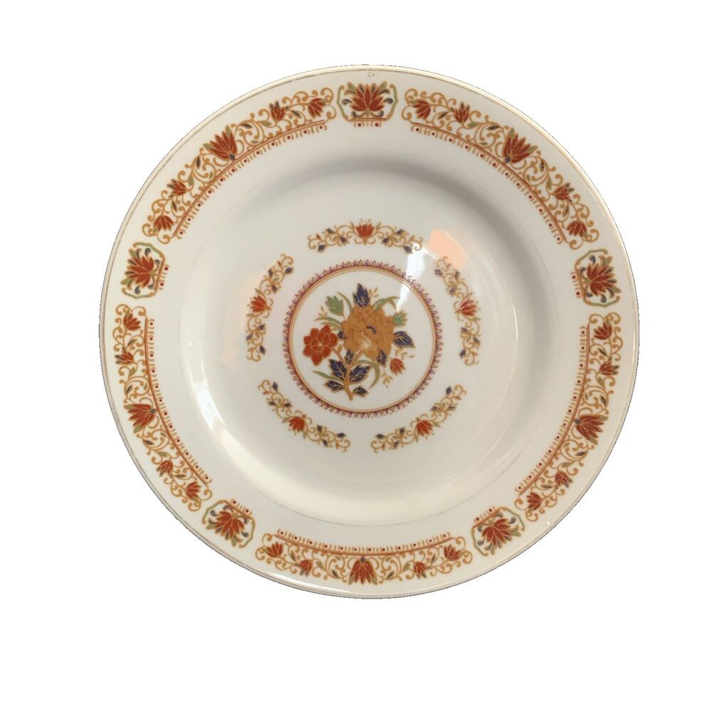 Vtg Tatung Taiwan Porcelain 8" Small Plate Shallow Bowl Red Gold Floral Asian